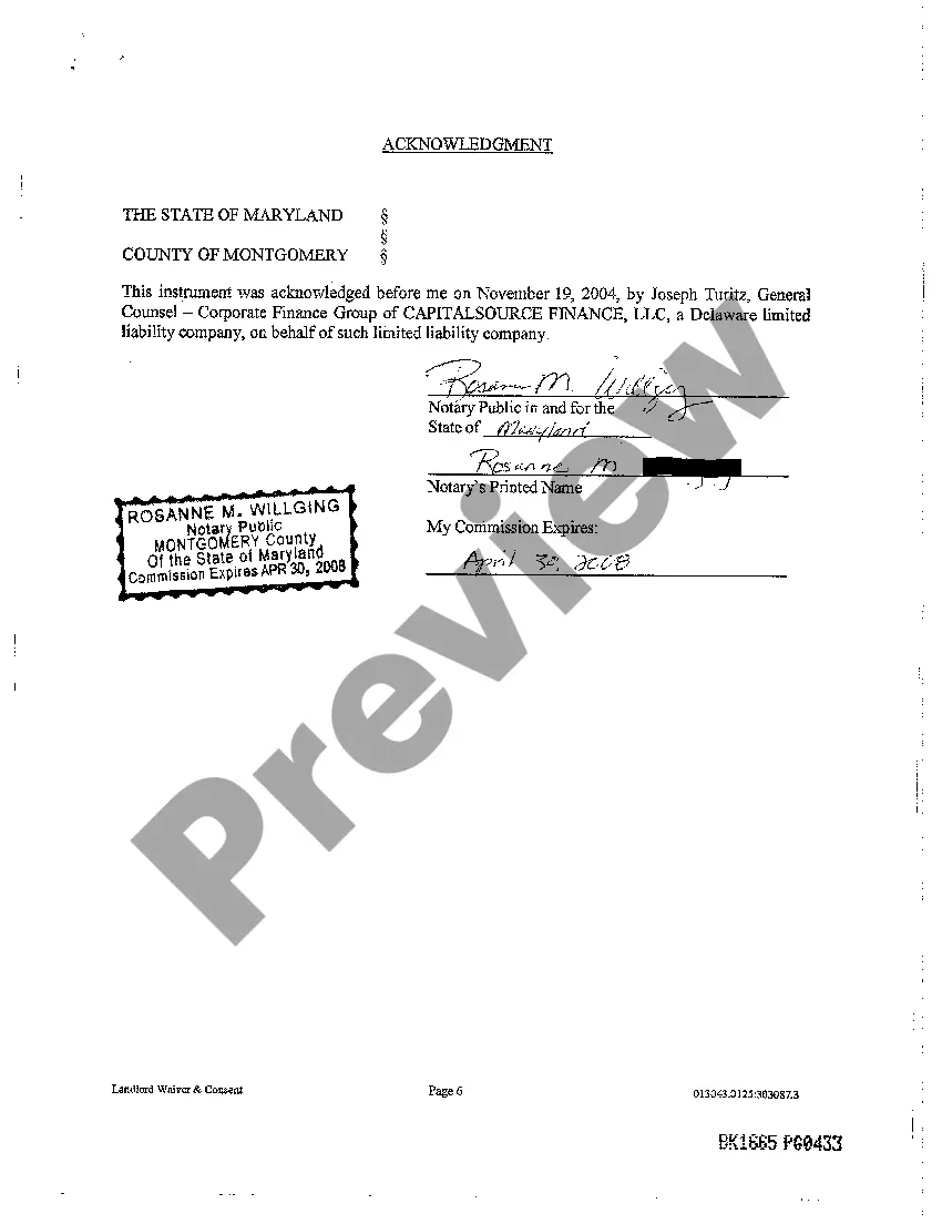 Preview Landlord's Waiver and Consent to Assignment of Leasehold Interest