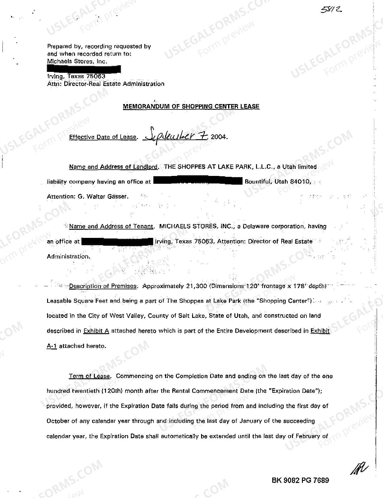 Utah Memorandum of Shopping Center Lease US Legal Forms