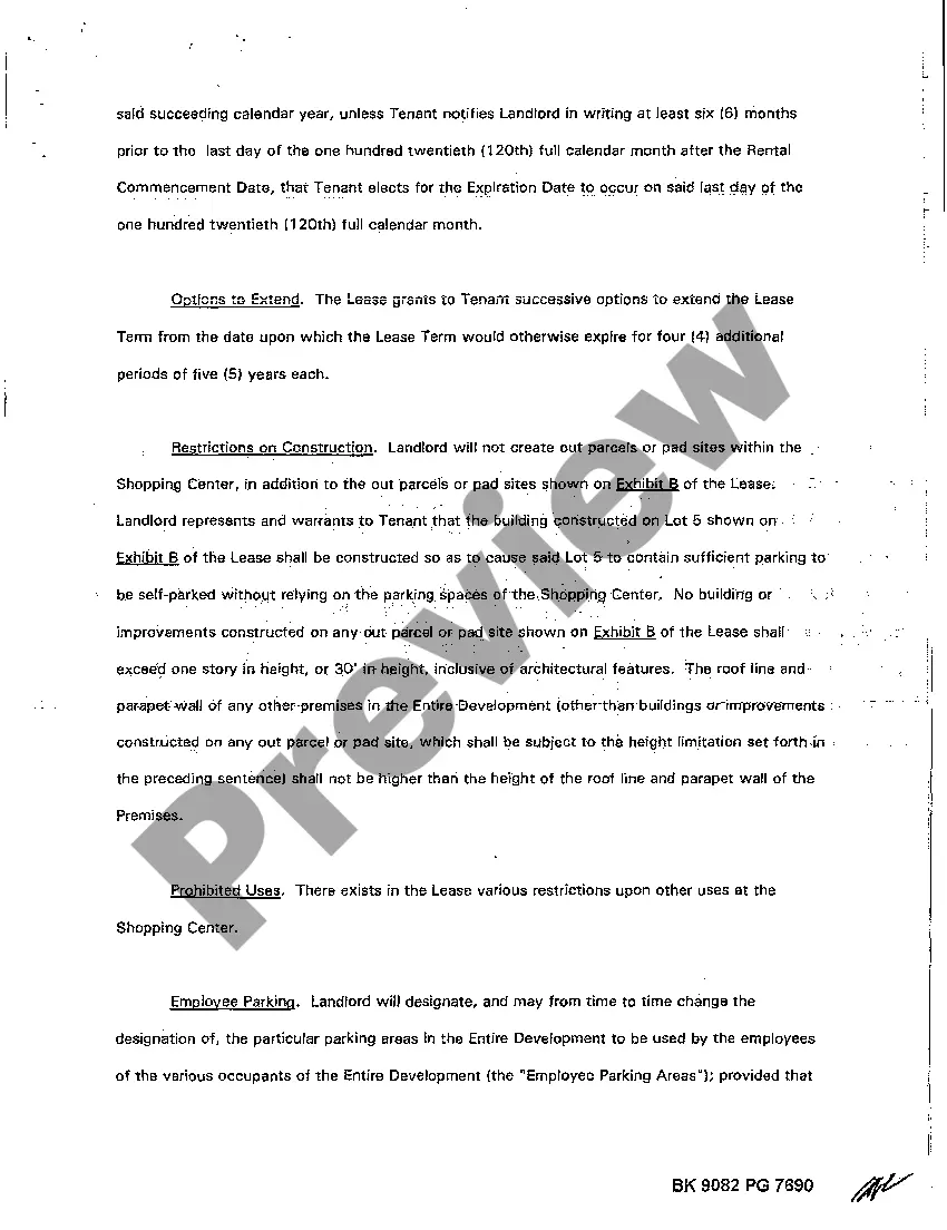 Preview Memorandum of Shopping Center Lease