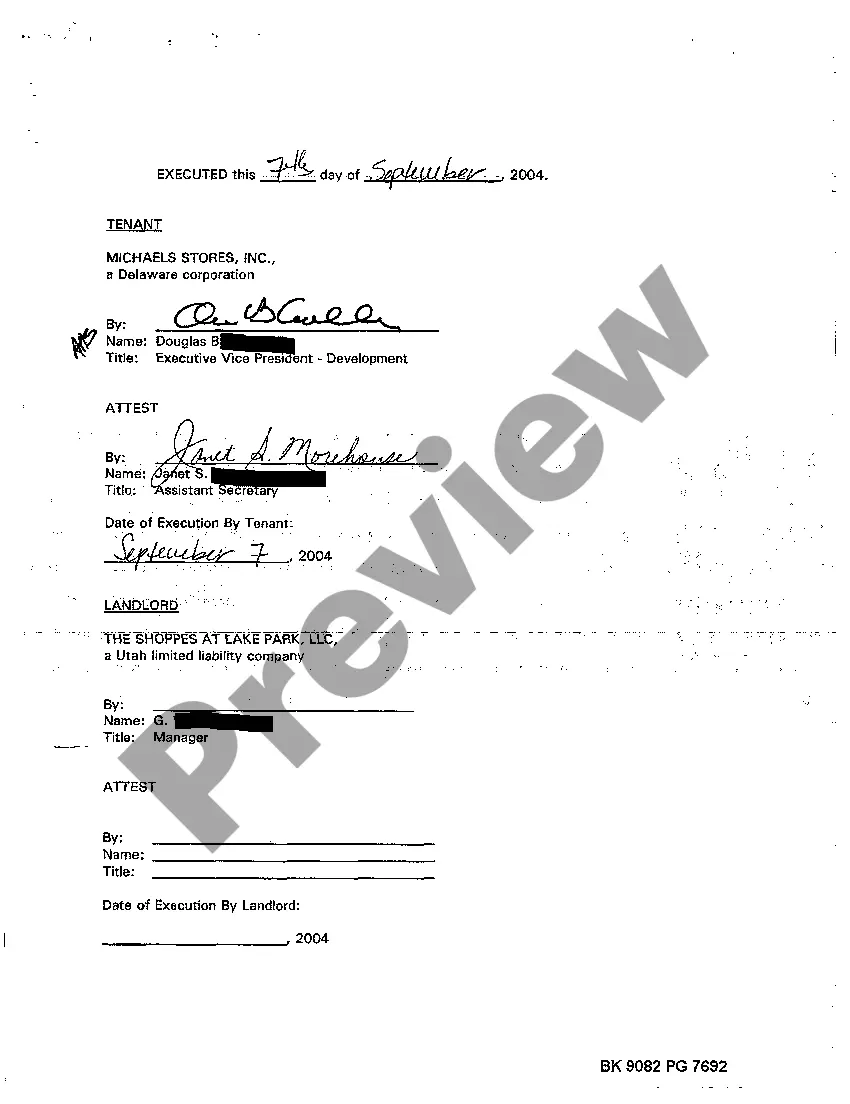 Preview Memorandum of Shopping Center Lease