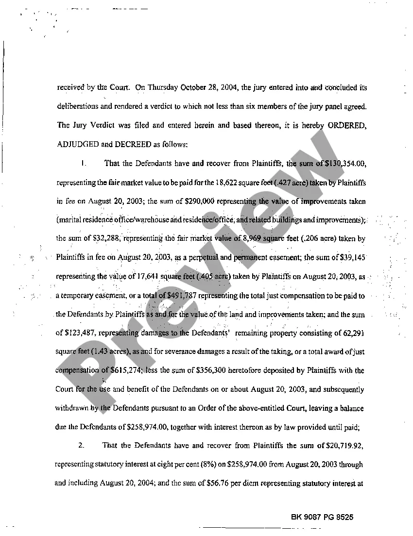 Preview Judgment and Final Order of Condemnation