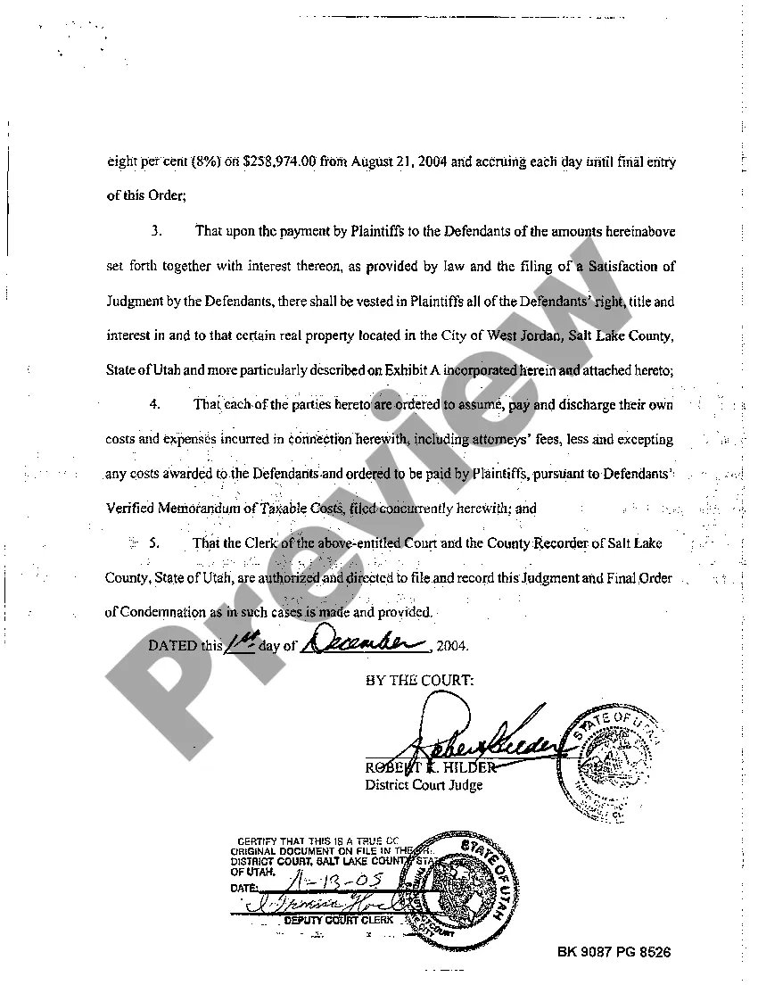 Preview Judgment and Final Order of Condemnation