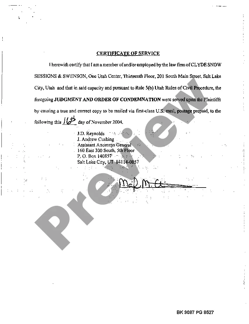 Preview Judgment and Final Order of Condemnation