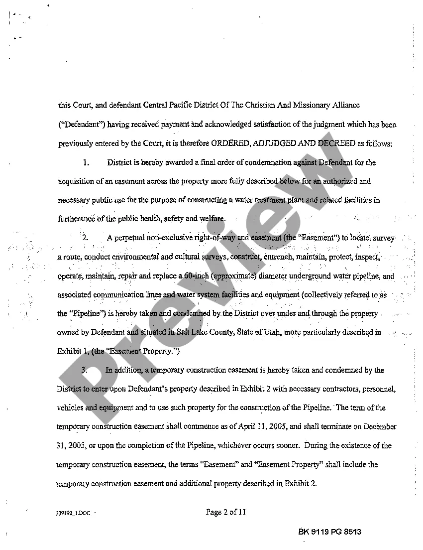 Preview Final Order of Condemnation