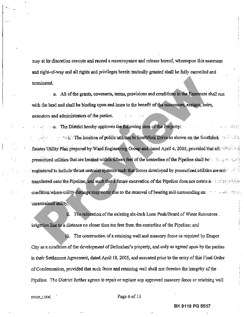 Preview Final Order of Condemnation