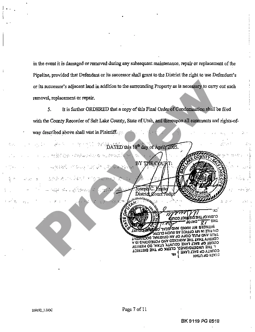 Preview Final Order of Condemnation