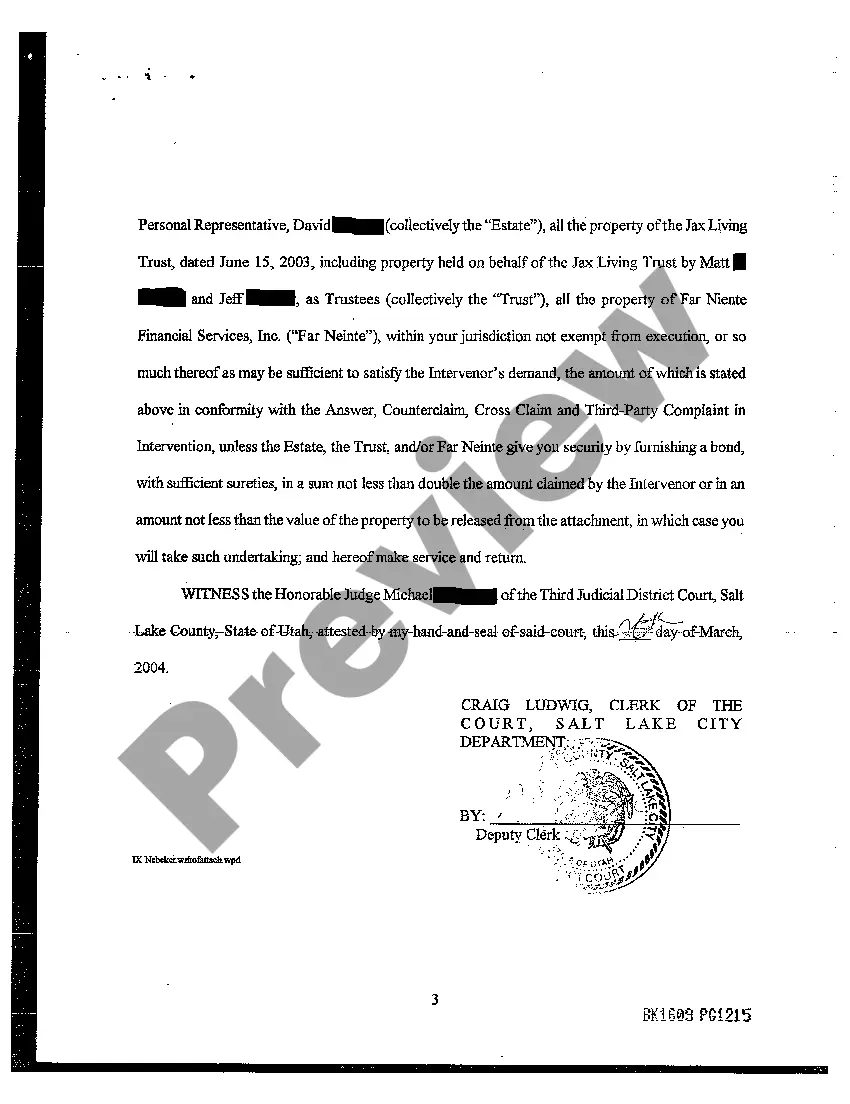 Preview Writ of Attachment