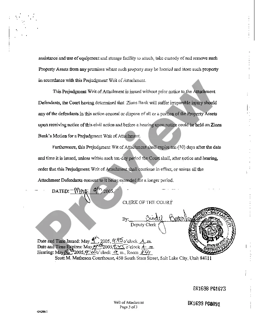 Preview Prejudgment Writ of Attachment (Without Notice)