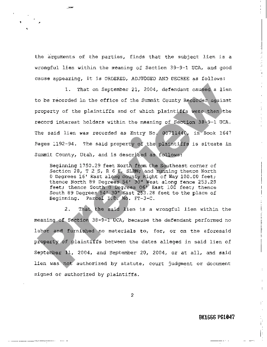 Preview Order Adjudging Lien Void Ab Initio