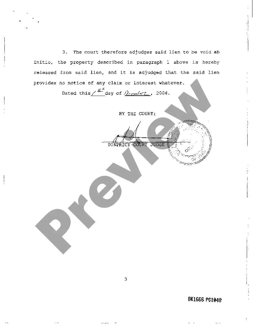 Preview Order Adjudging Lien Void Ab Initio