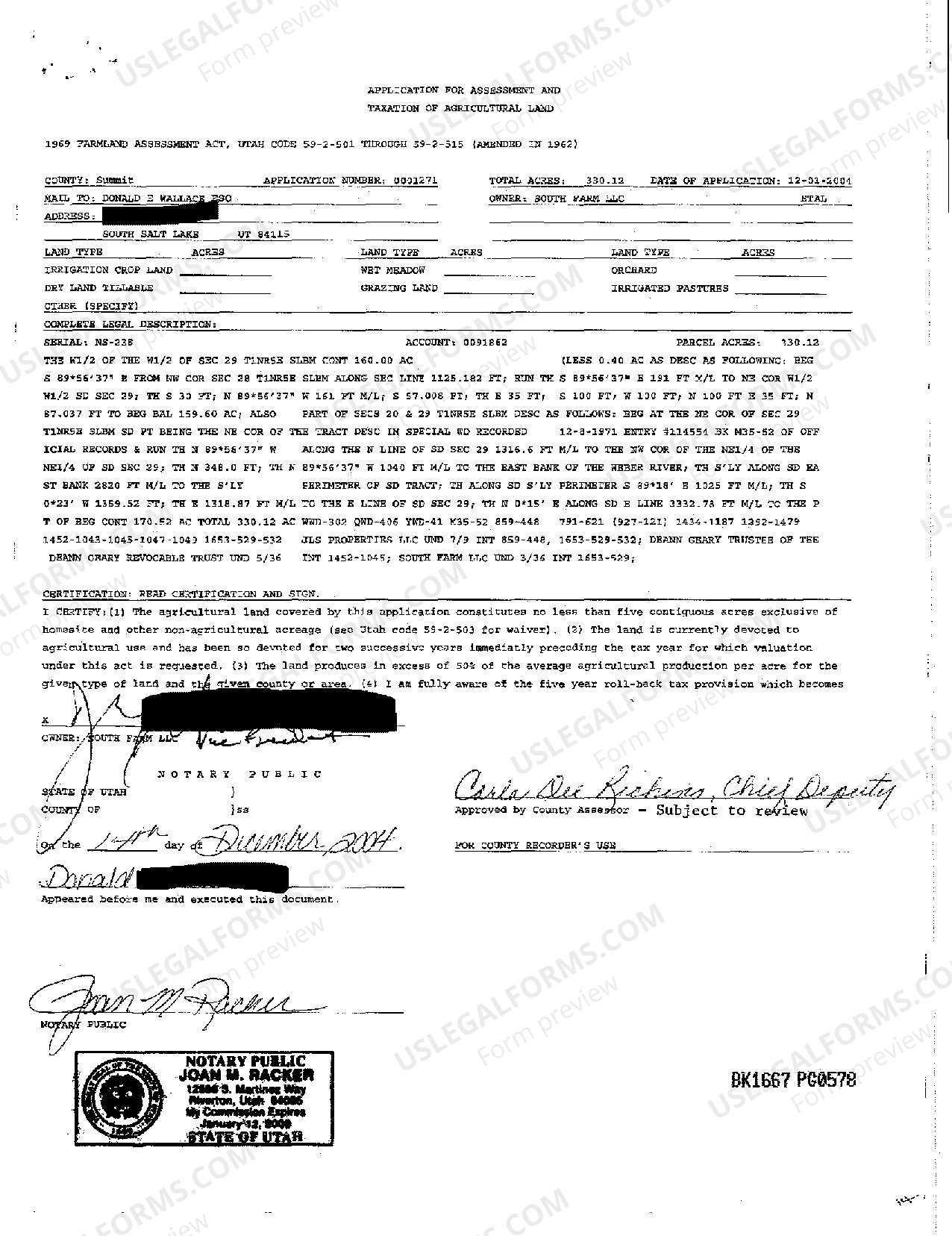 Utah Application for Assessment and Taxation of Agriculture Land US