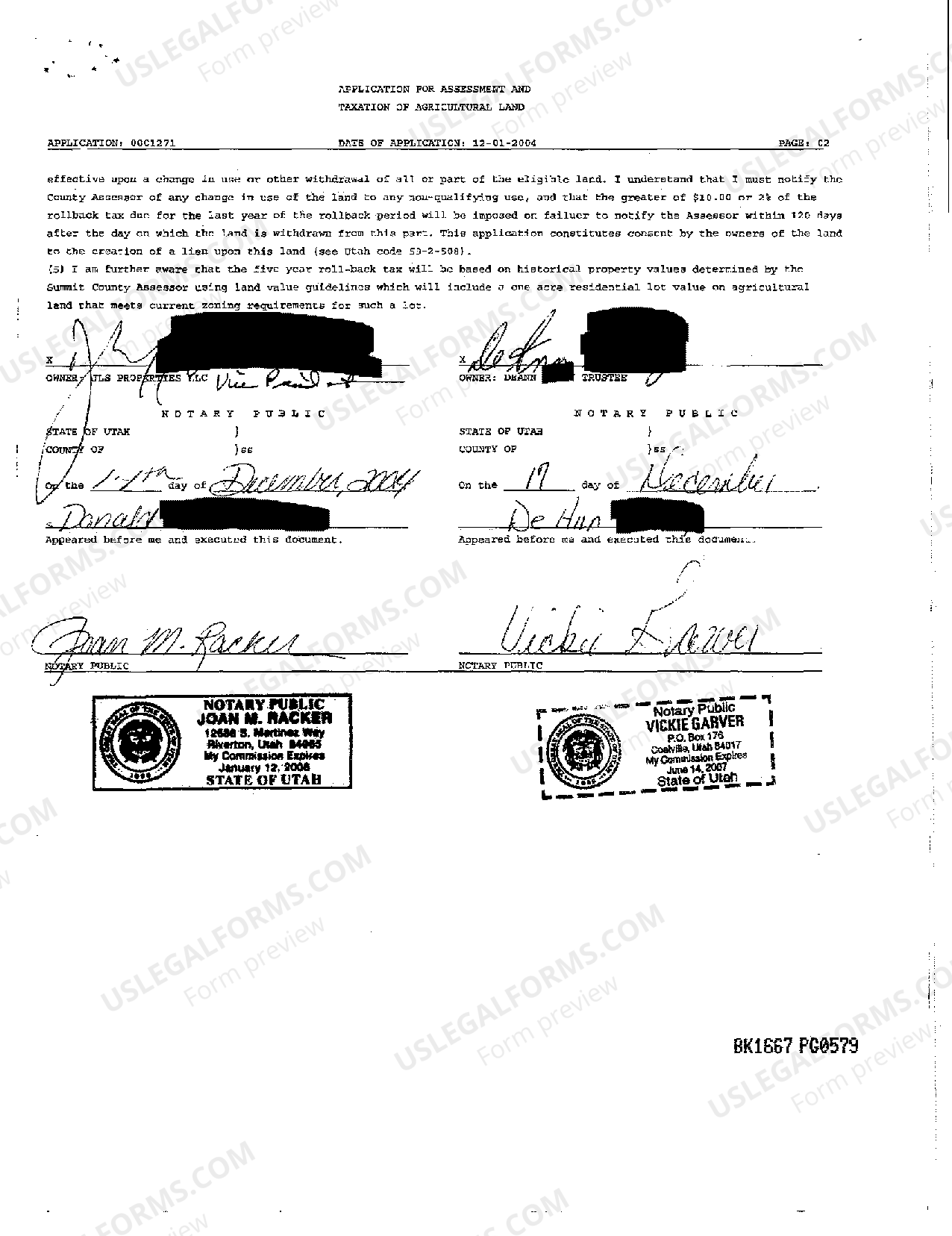 Utah Application for Assessment and Taxation of Agriculture Land US