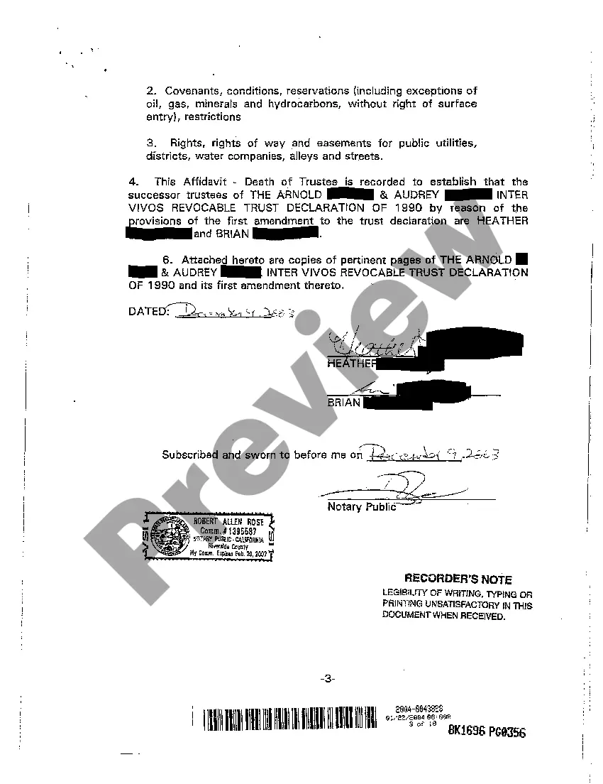 Preview Affidavit - Death of Trustees