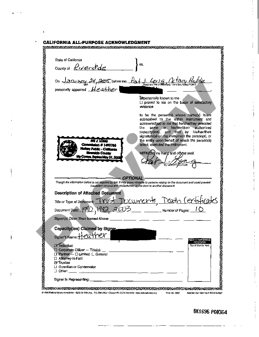 Preview Affidavit - Death of Trustees
