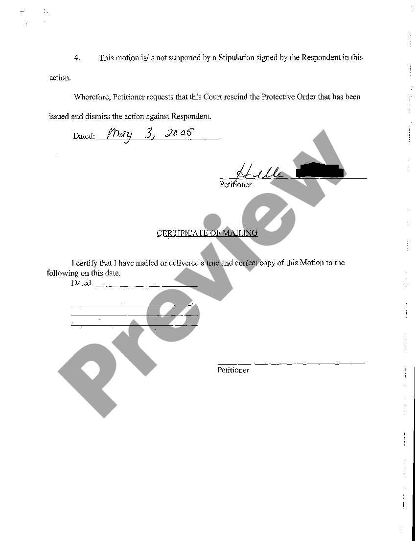 West Valley City Utah Ex Parte Motion to Dismiss Protective Order