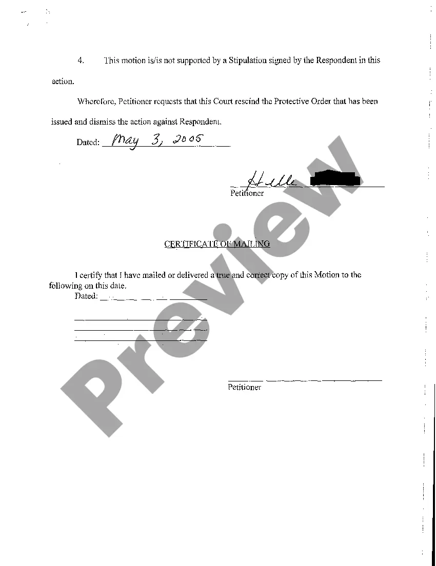 Get Ex Parte Motion to Dismiss Protective Order Preview Ex Parte Motion to Dismiss Protective Order