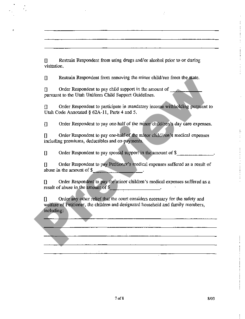 Utah Verified Petition for Protective Order US Legal Forms