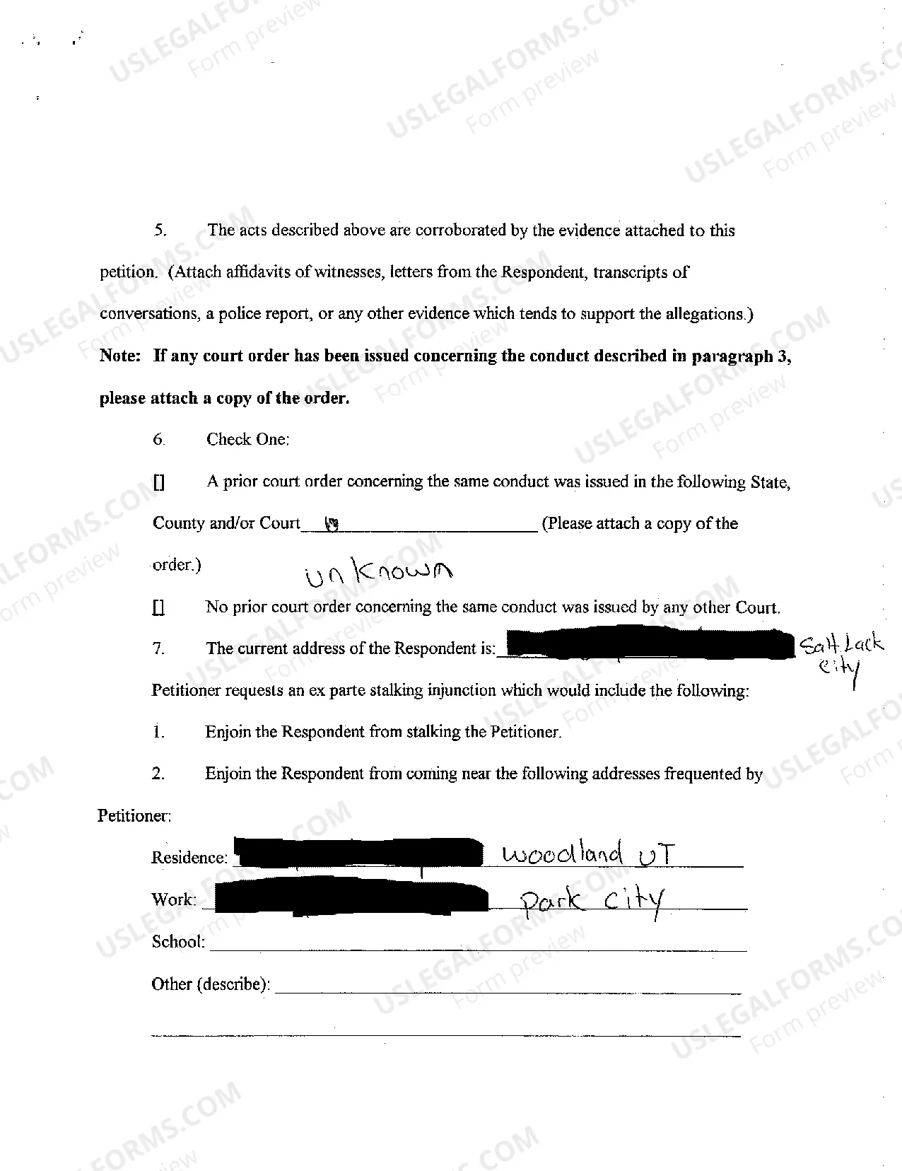 Preview A05 Petition for Civil Stalking Injunction