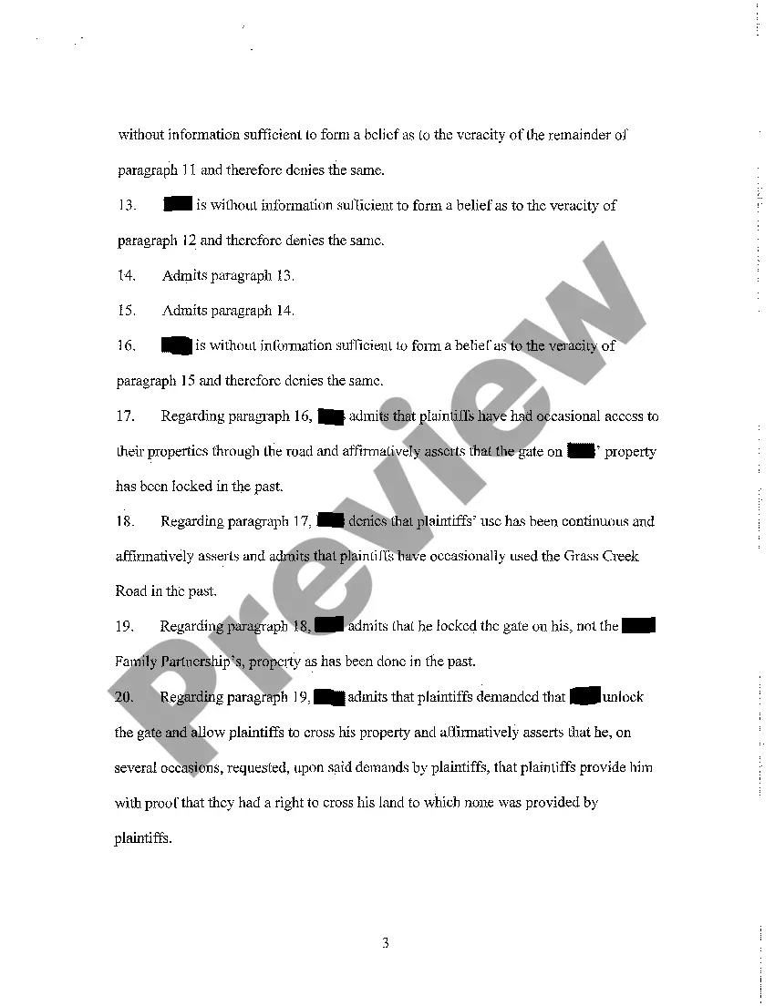 Get A02 Answer to Complaint for Trespassing and to Quiet Title Preview A02 Answer to Complaint for Trespassing and to Quiet Title