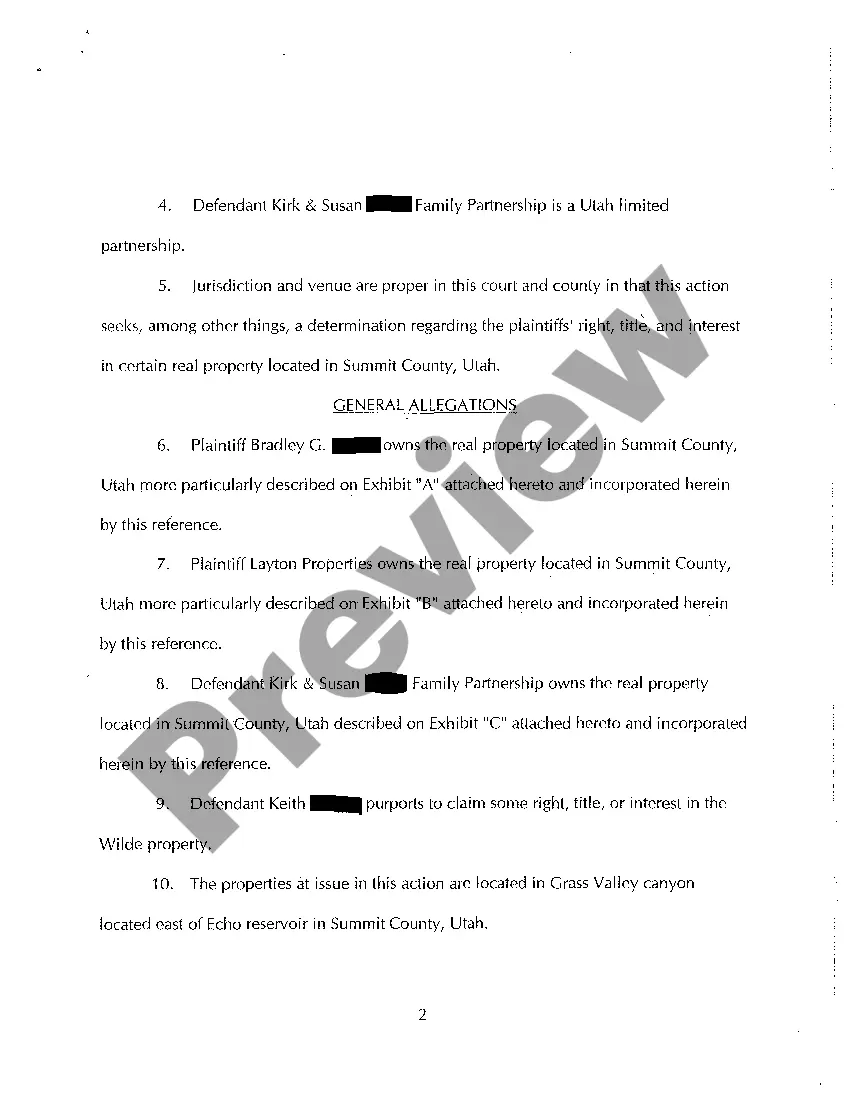 Preview A01 Complaint for Trespassing and to Quiet Title