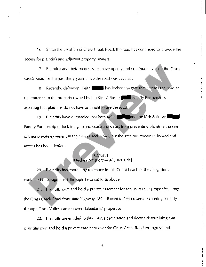 Preview A01 Complaint for Trespassing and to Quiet Title