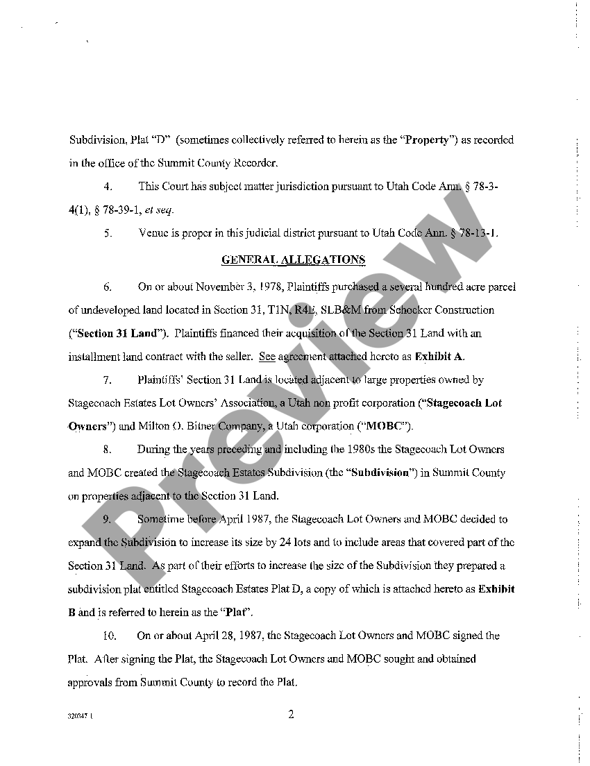 Utah Complaint to Quiet Title Quiet Title Kansas US Legal Forms