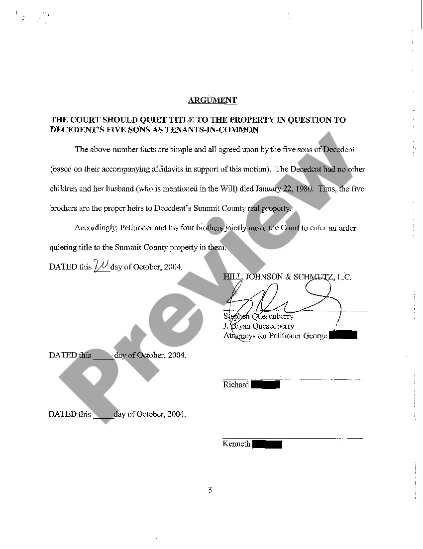 Preview A03 Memorandum in Support of Stipulated Motion for Entry of Order Quieting Title