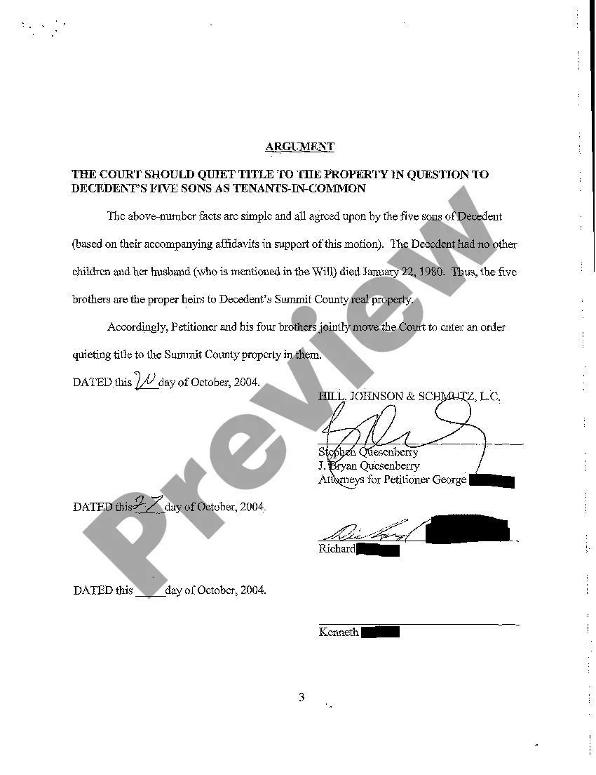 Preview A03 Memorandum in Support of Stipulated Motion for Entry of Order Quieting Title
