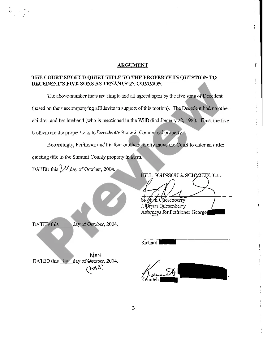 Preview A03 Memorandum in Support of Stipulated Motion for Entry of Order Quieting Title