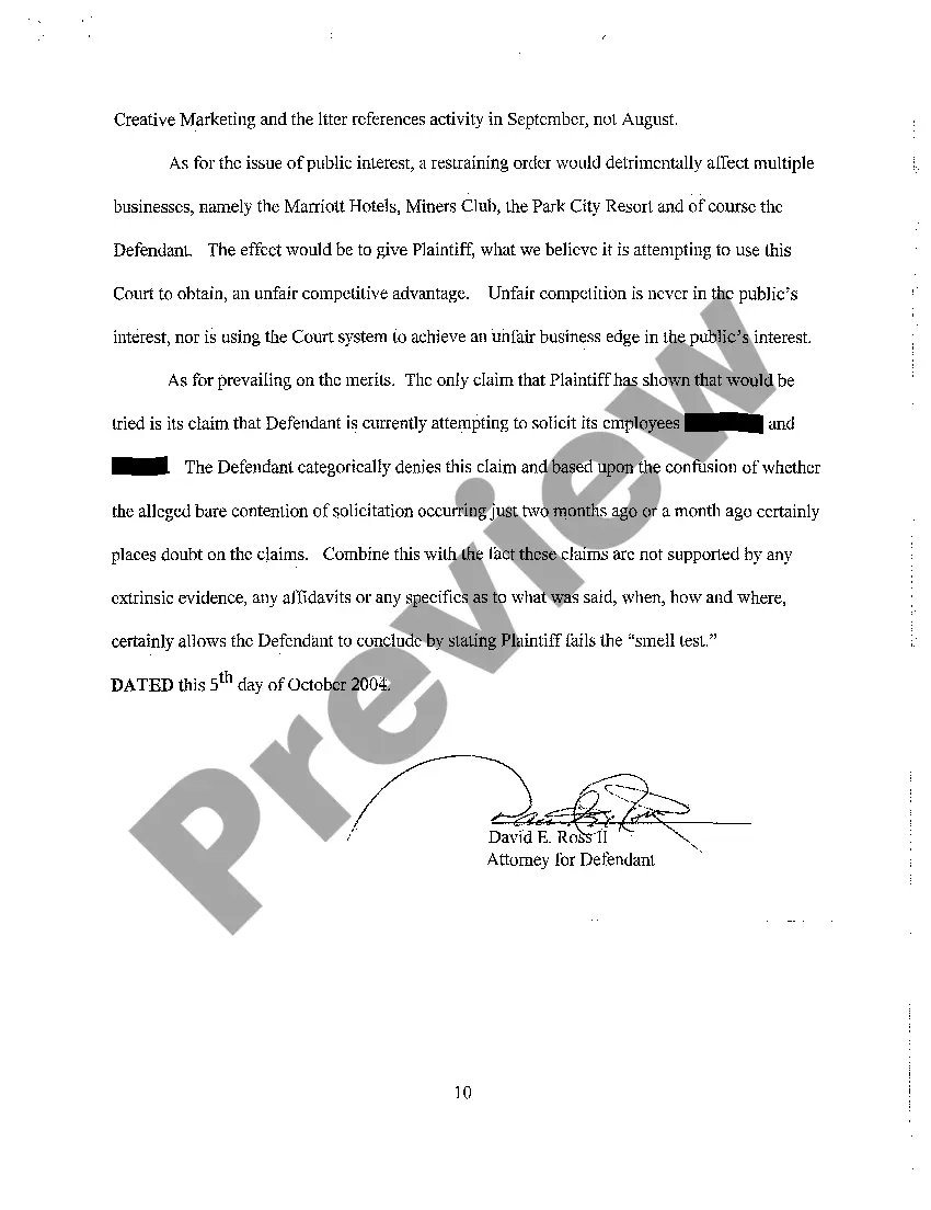 Preview A05 Defendant's Memorandum in Opposition to Plaintiff's Application for Temporary Restraining Order and Preliminary Injunction