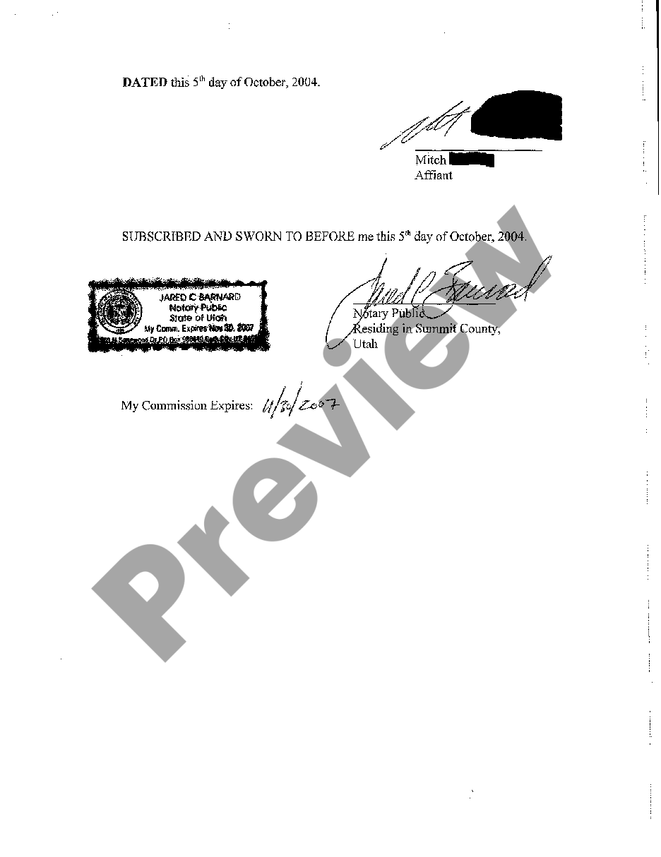 Utah Affidavit Us Legal Forms 8466