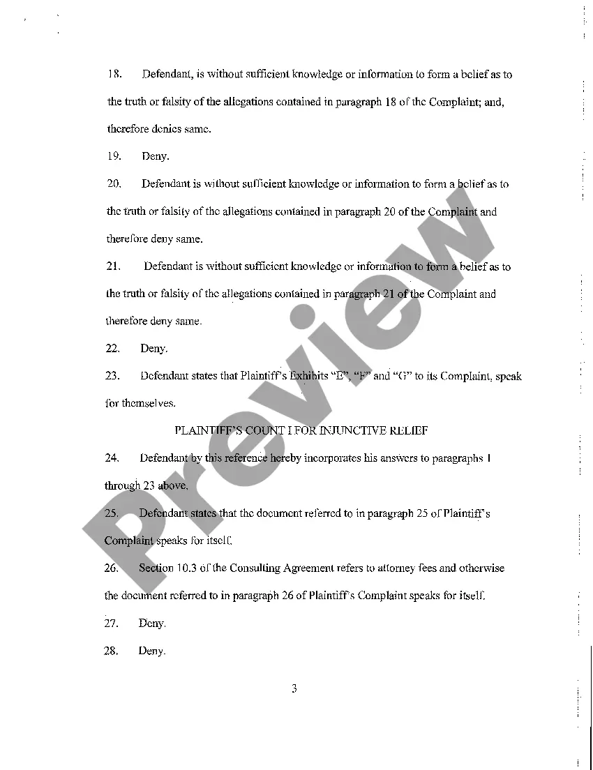 Get A02 Answer to Complaint regarding Noncompete Agreement Preview A02 Answer to Complaint regarding Noncompete Agreement