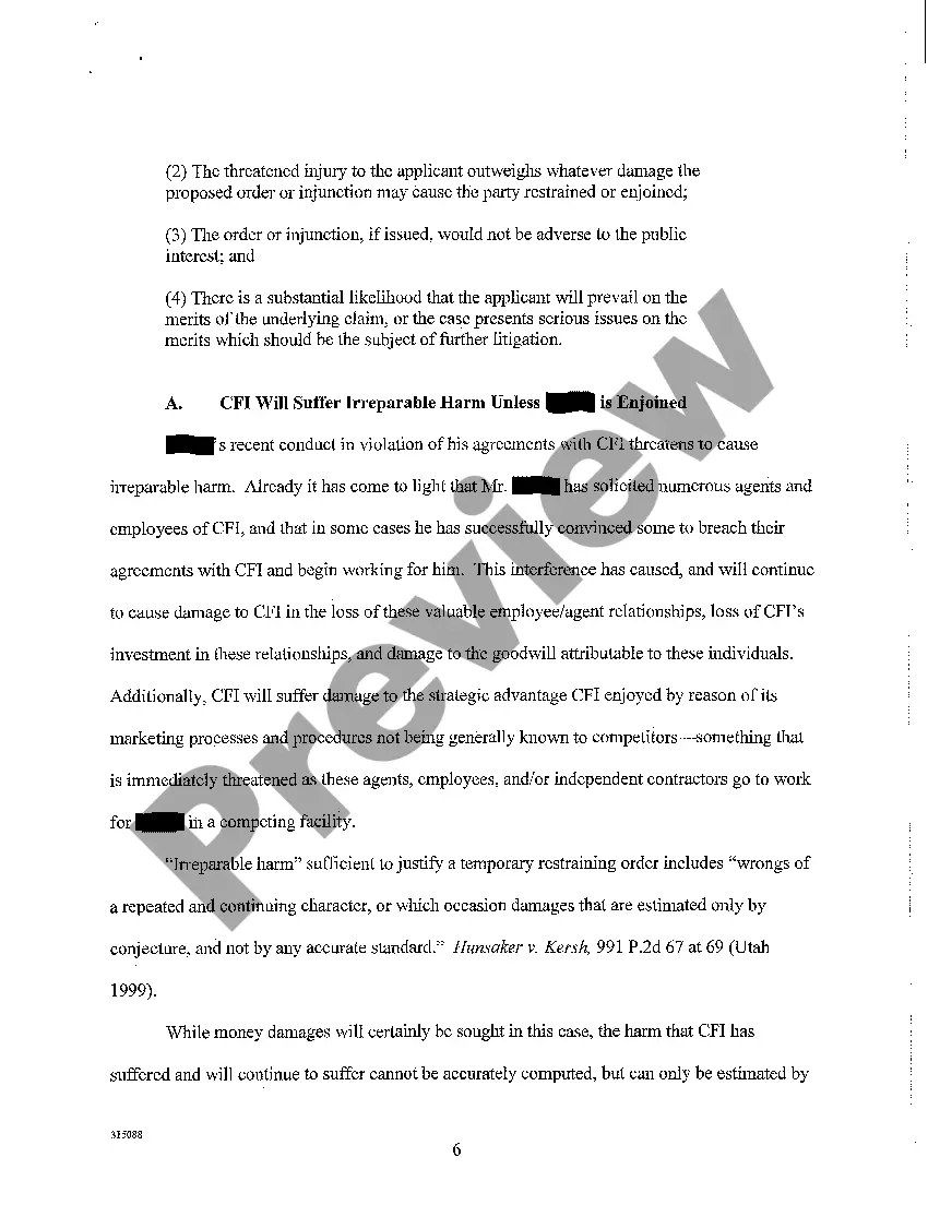 Preview A04 Memorandum in Support of Application for Temporary Restraining Order and Preliminary Injunction