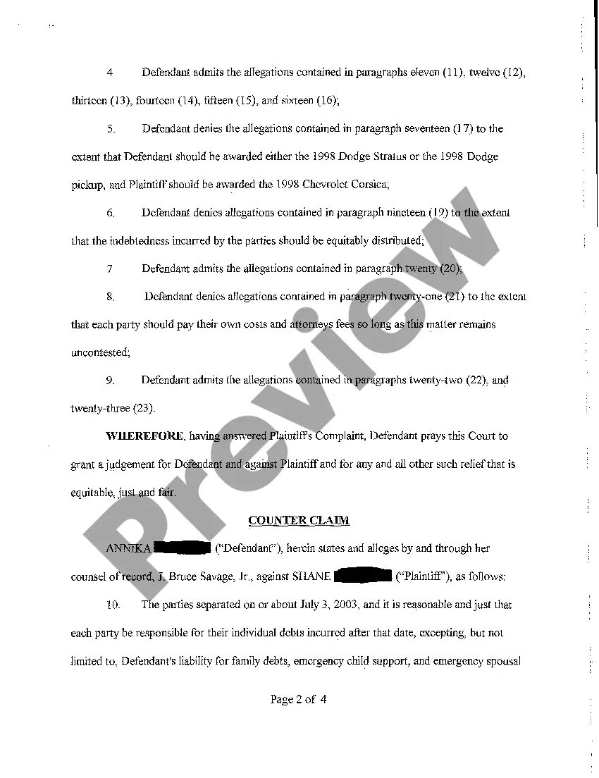 Get A02 Answer and Counterclaim Preview A02 Answer and Counterclaim