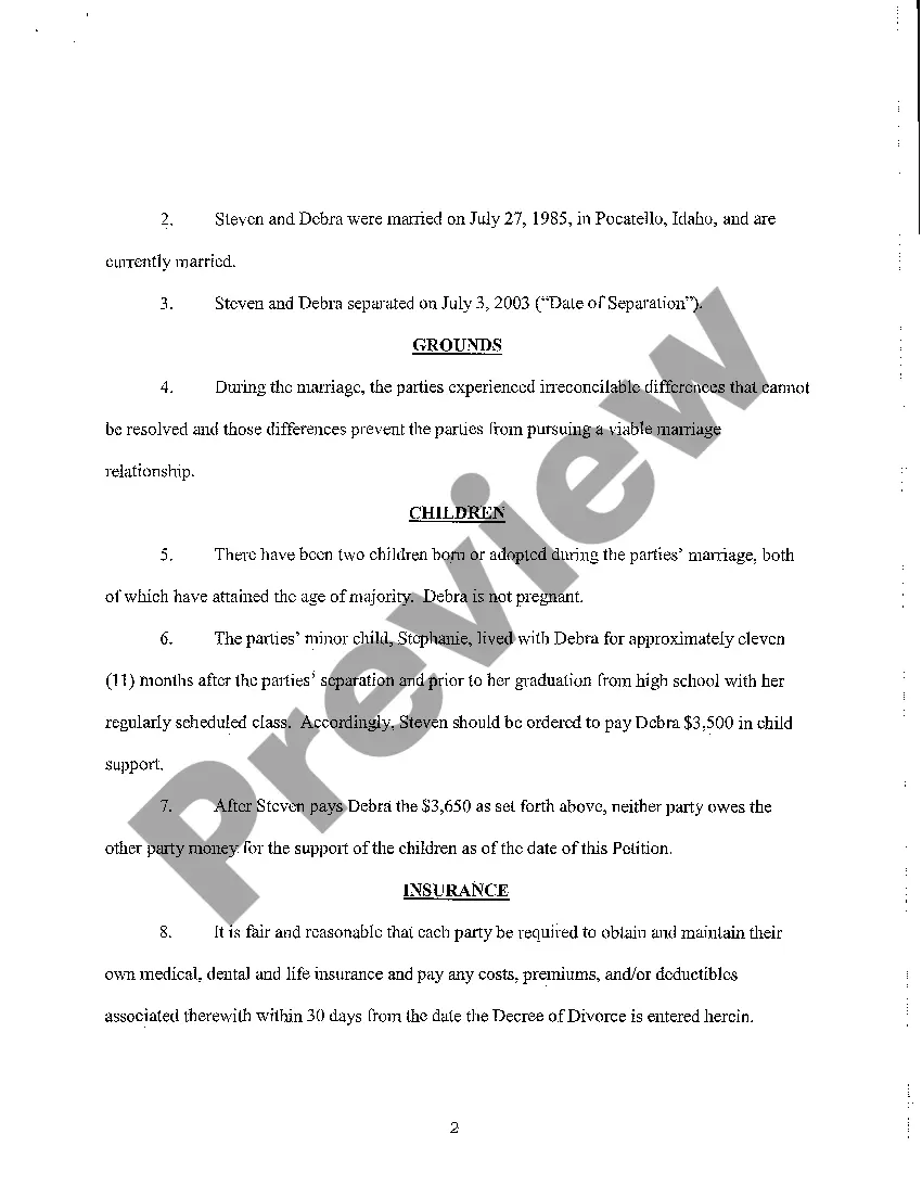 Get A05 Petition for Divorce Preview A05 Petition for Divorce