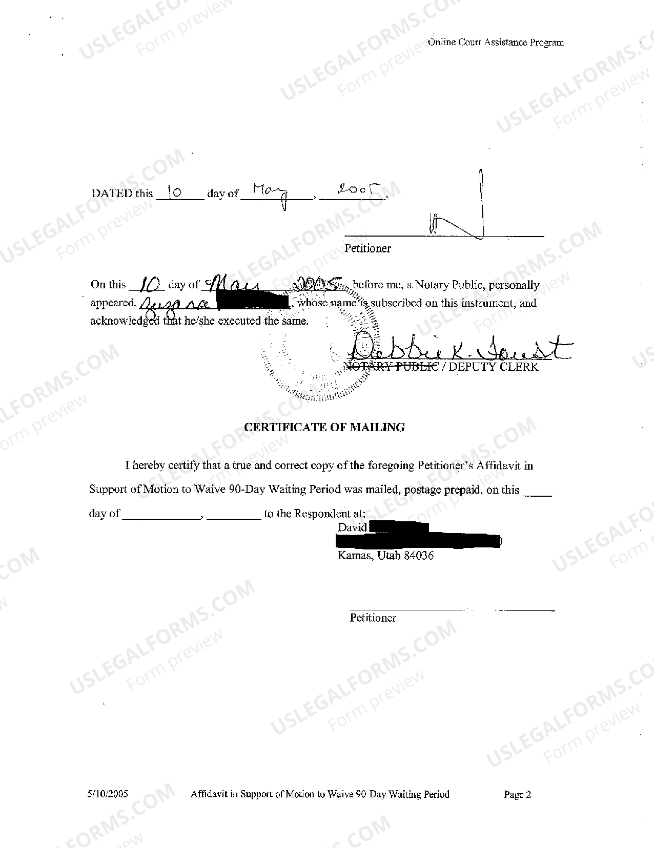 Salt Lake Utah Affidavit In Support Of Motion To Waive 90 Day Waiting salt-lake-utah-affidavit-in-support-of-motion-to-waive-90-day-waiting