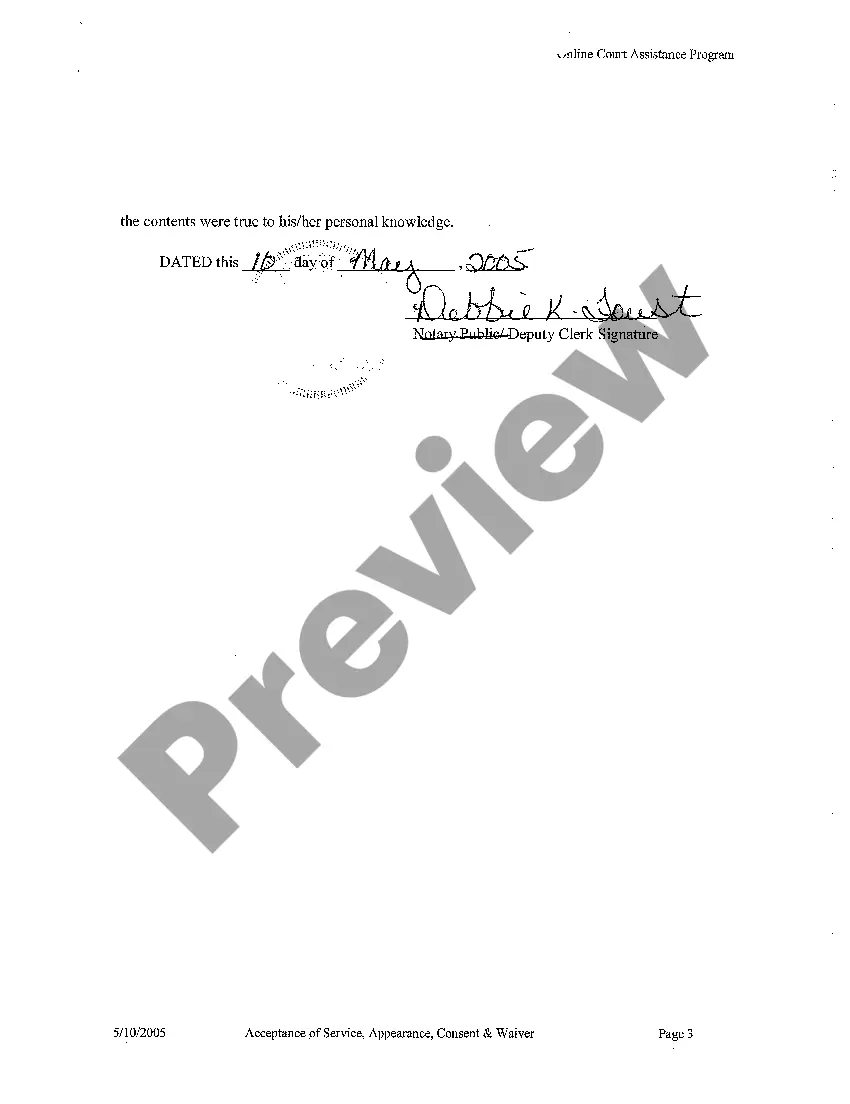 Preview A06 Acceptance of Service Appearance, Consent, and Waiver