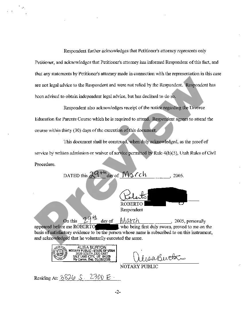 Preview A02 Acceptance of Service Waiver and Consent