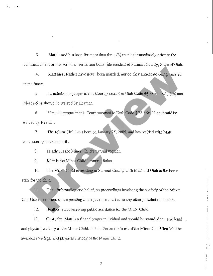 Get A01 Petition for Paternity and Determination of Child Custody, Parenting Time, and Child Support Preview A01 Petition for Paternity and Determination of Child Custody, Parenting Time, and Child Support