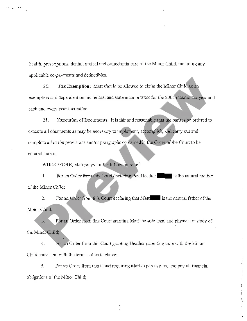 Get A01 Petition for Paternity and Determination of Child Custody, Parenting Time, and Child Support Preview A01 Petition for Paternity and Determination of Child Custody, Parenting Time, and Child Support