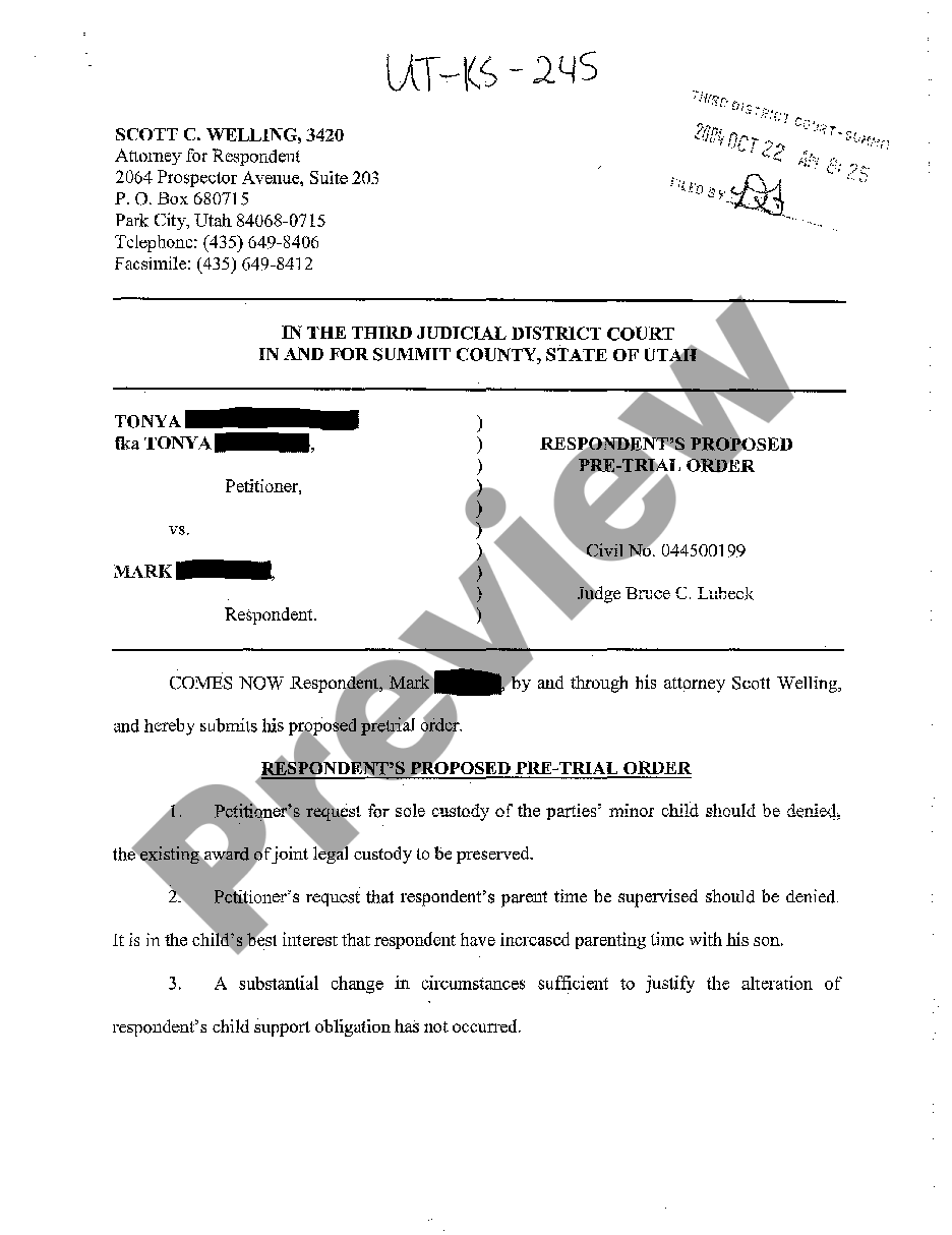 Divorce Pretrial Order For Pre-trial Detention | US Legal Forms