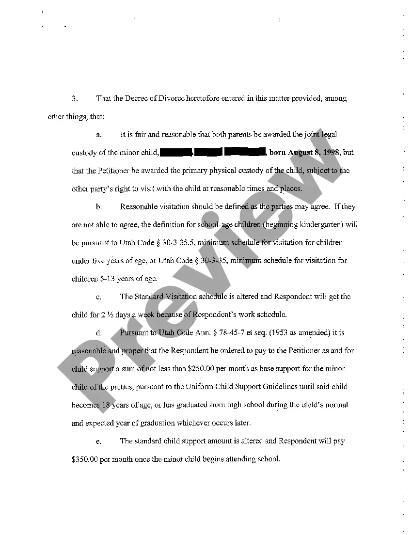 Preview A01 Verified Petition for Modification or Amendment of Decree of Divorce and Stipulated Order