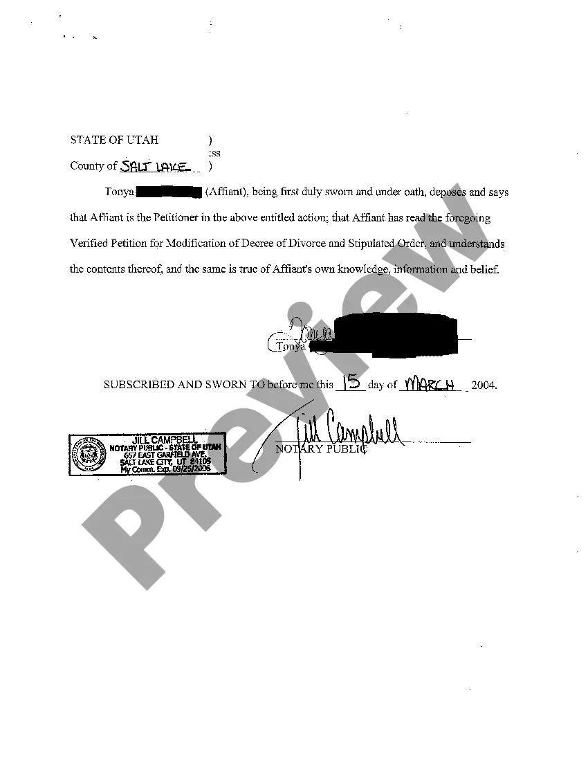 Preview A01 Verified Petition for Modification or Amendment of Decree of Divorce and Stipulated Order