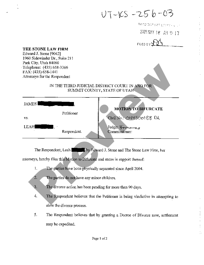 Motion To Bifurcate Divorce US Legal Forms