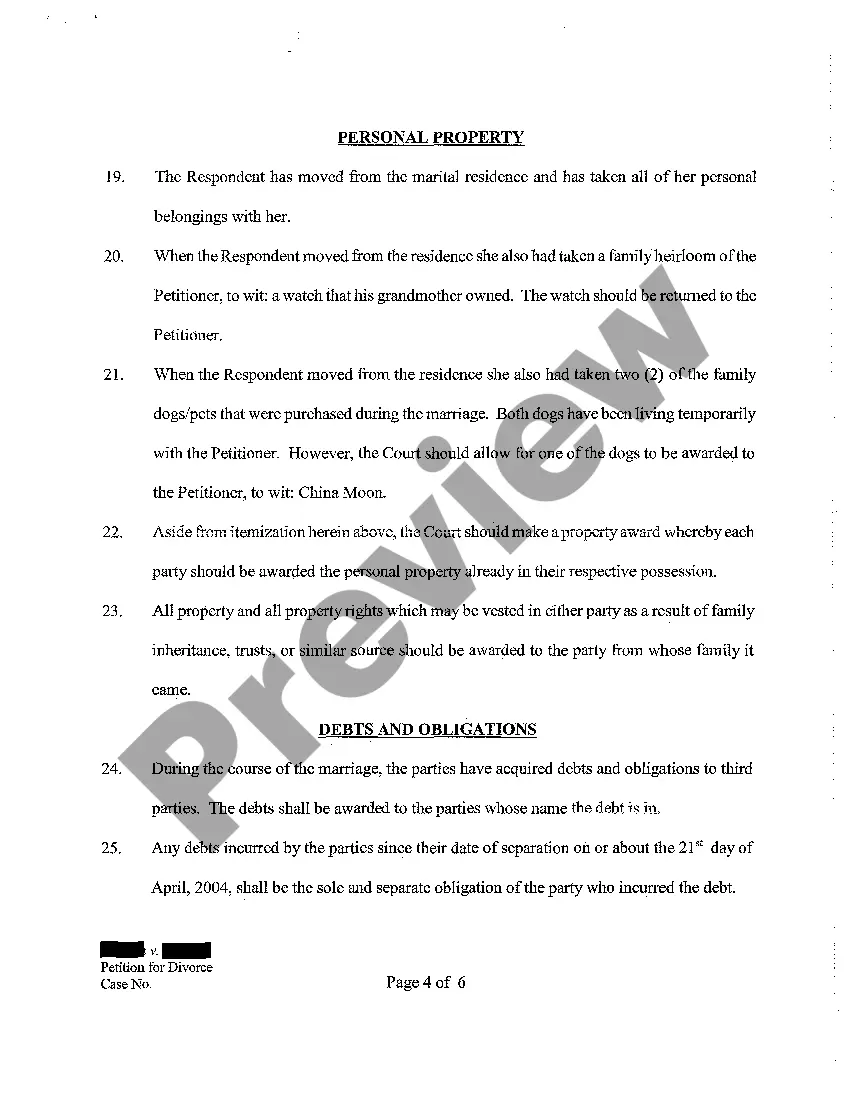Get A05 Petition of Divorce Preview A05 Petition of Divorce