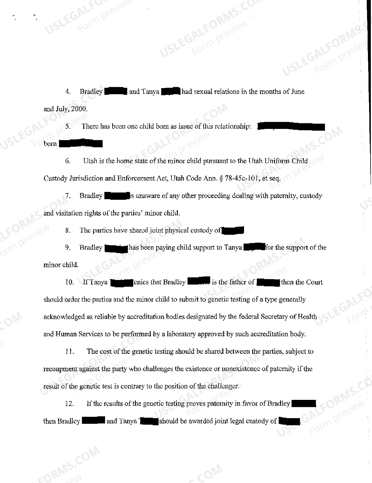 Preview A01 Petition to Establish Paternity, Custody, and Parent Time