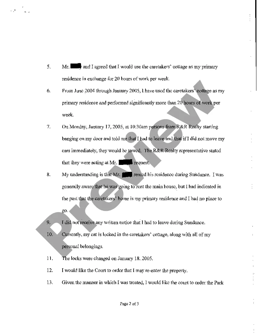 Preview A03 Affidavit in Support of Ex Parte Motion for Order of Reentry and Writ of Assistance