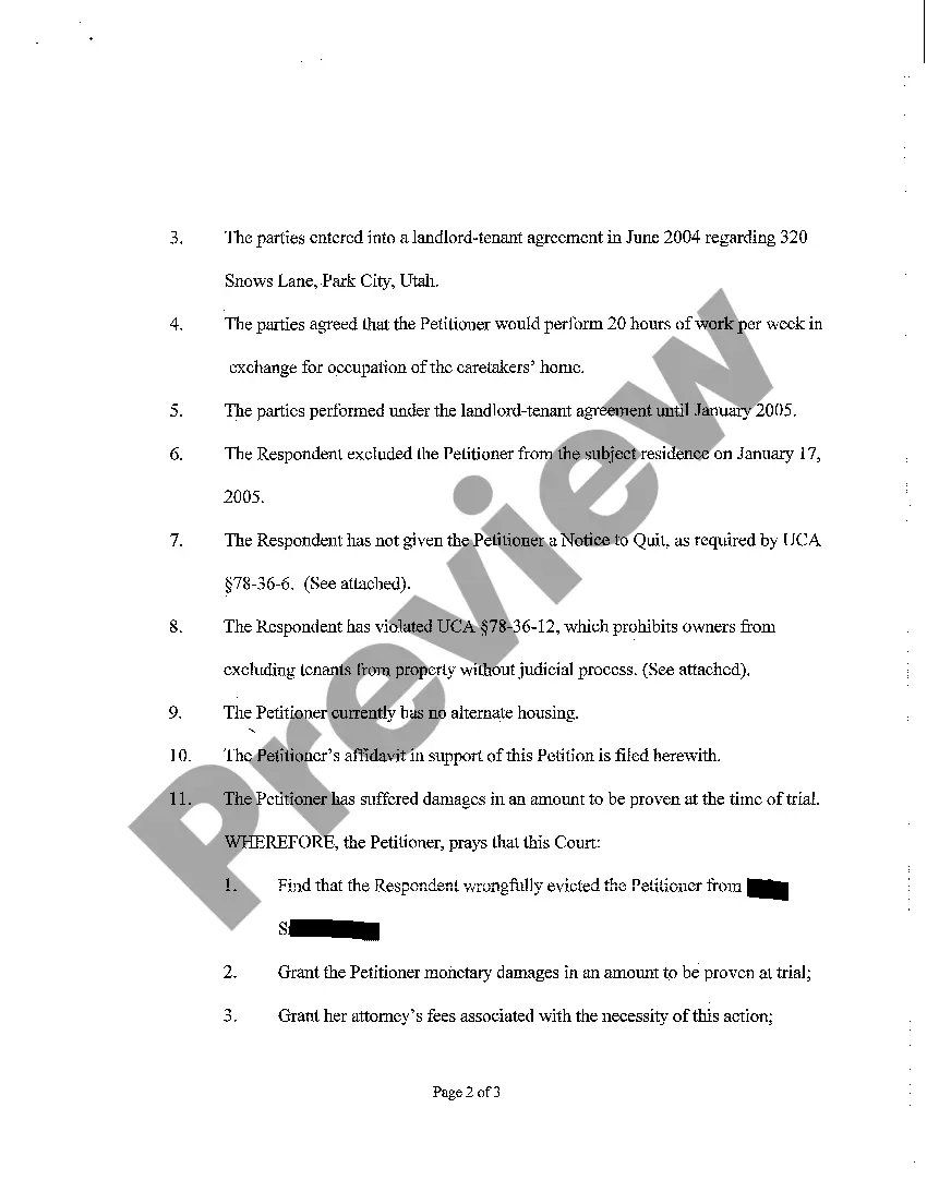 Get A05 Complaint for Wrongful Eviction Preview A05 Complaint for Wrongful Eviction