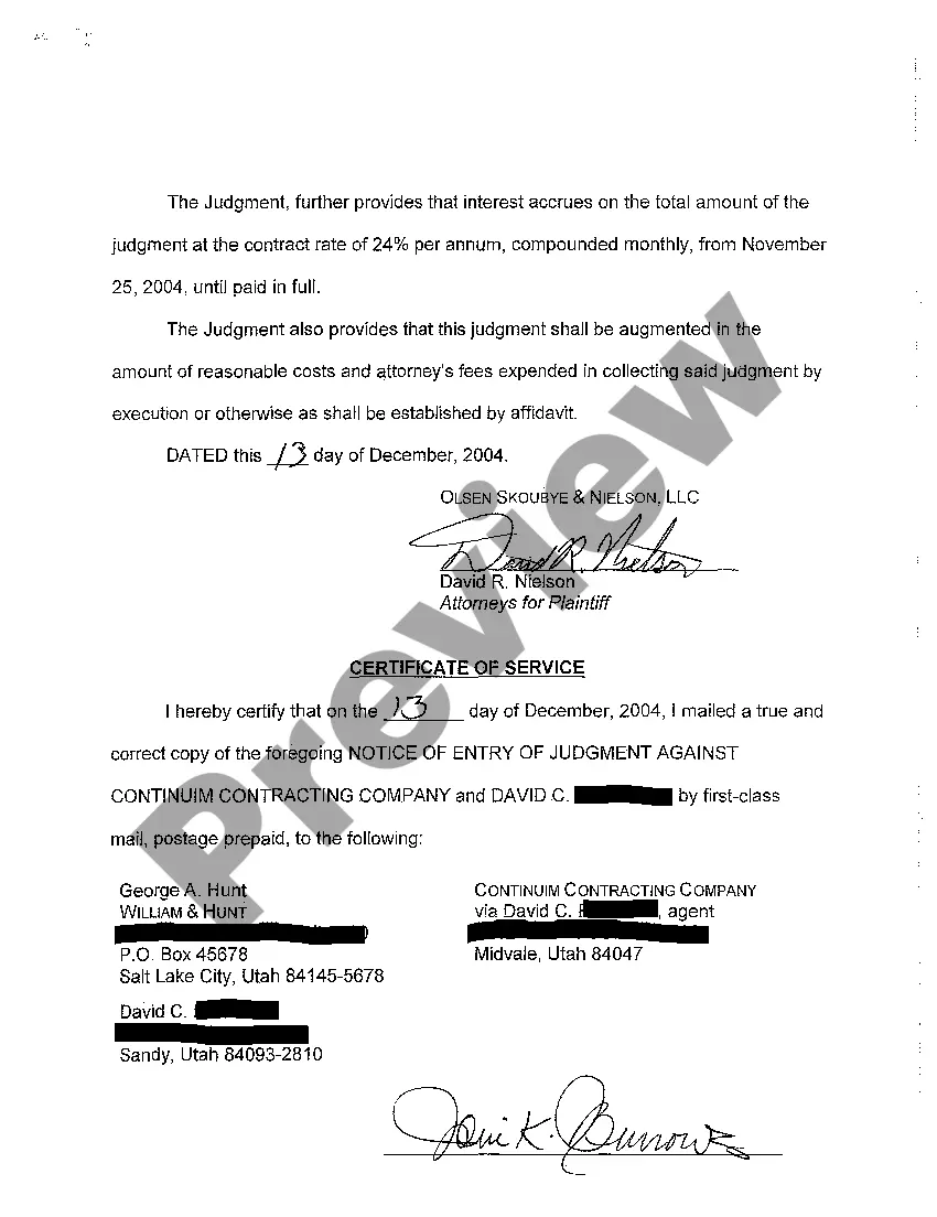 Preview A05 Notice of Entry of Judgment Against Continuum Contracting Company