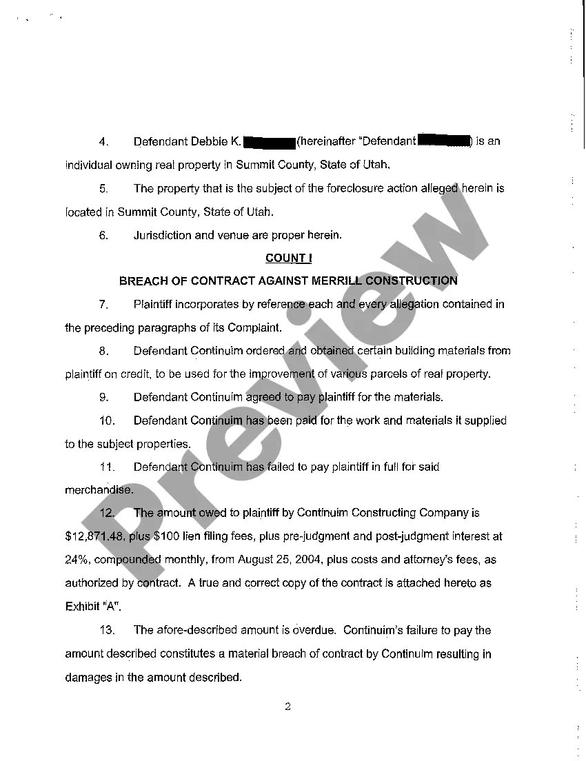 Preview A01 Complaint for Foreclosure